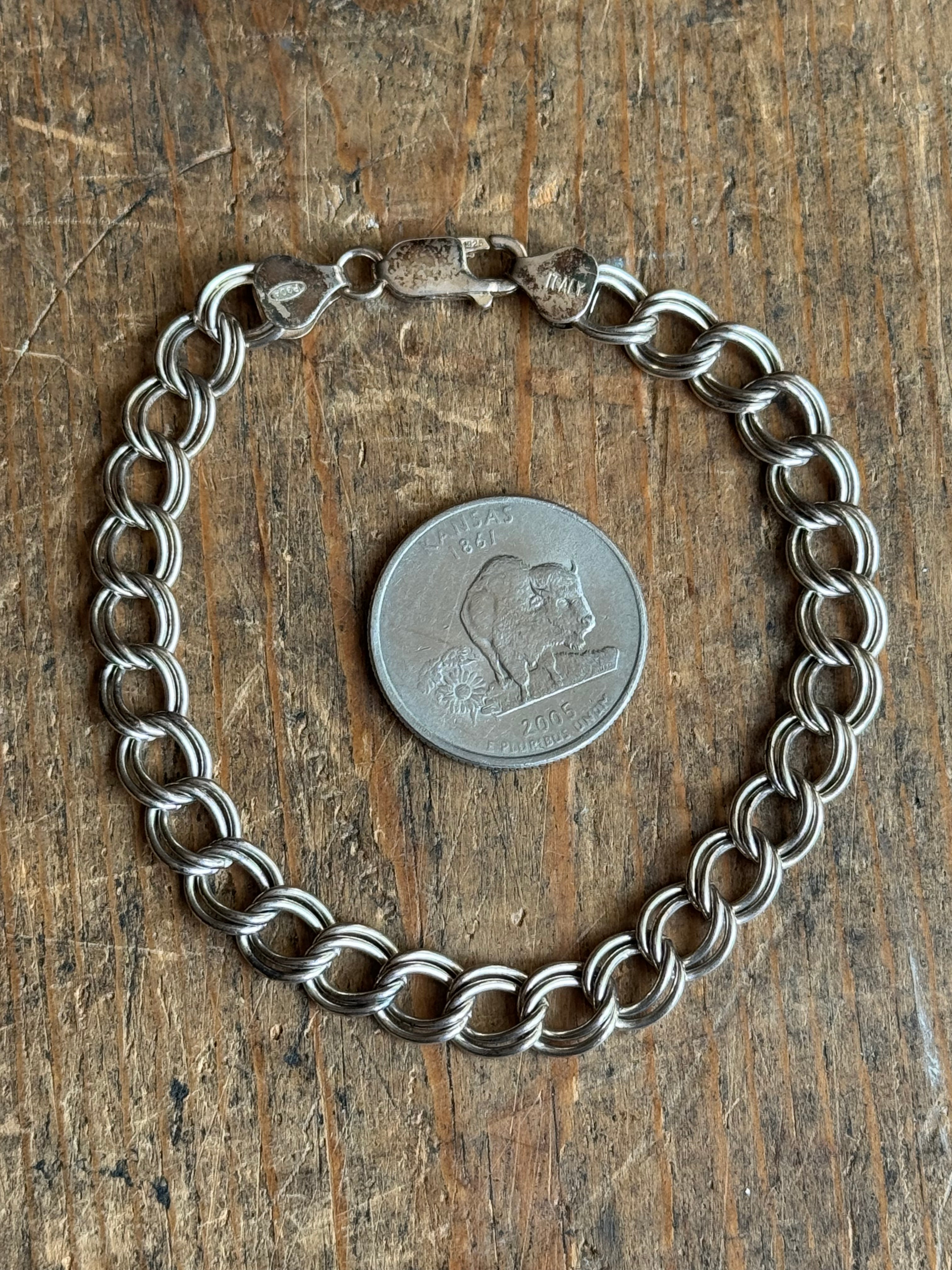 Vintage Sterling Silver 8” Double Link Chain Bracelet