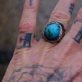 Vintage Sterling Turquoise Ribbed Band Ring 8
