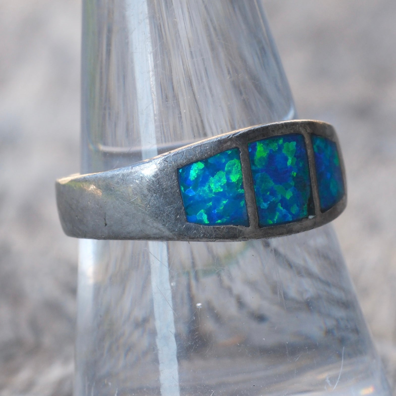 Vintage Sterling Opalite Inlay Band 8.5