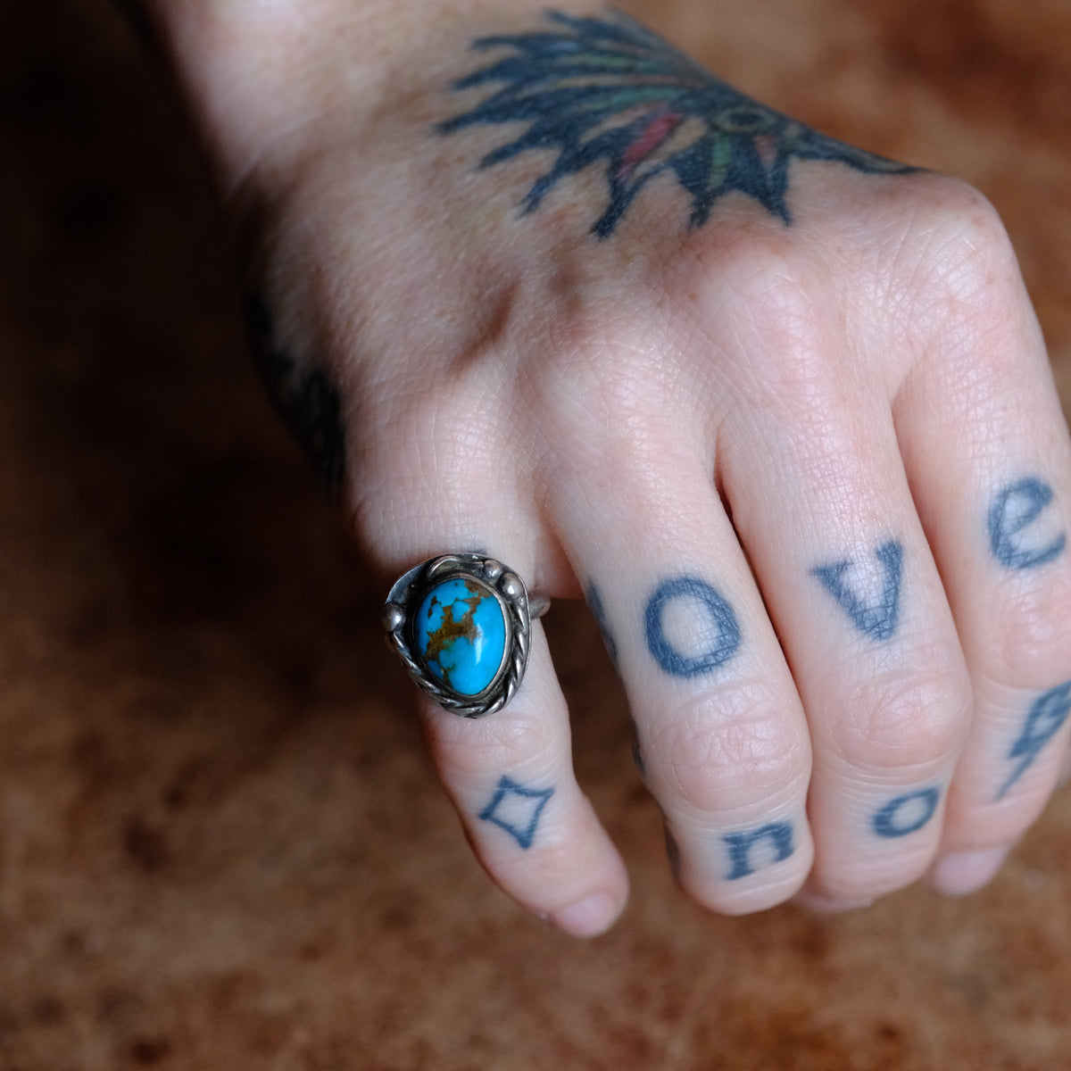 Vintage Sterling Turquoise Ring 3.5