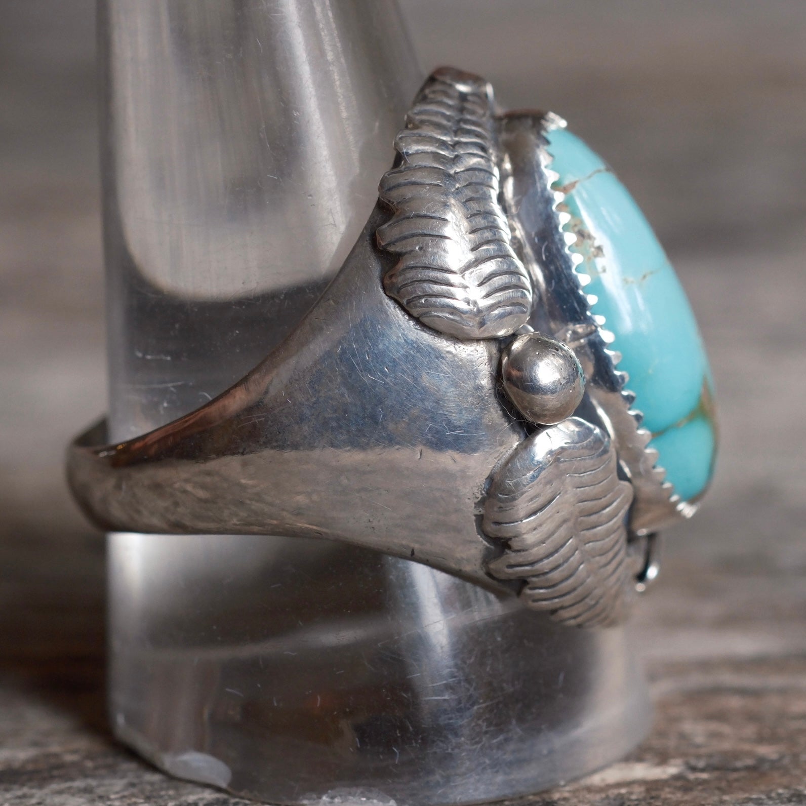 Vintage Sterling Turquoise Feather Ring 11.75