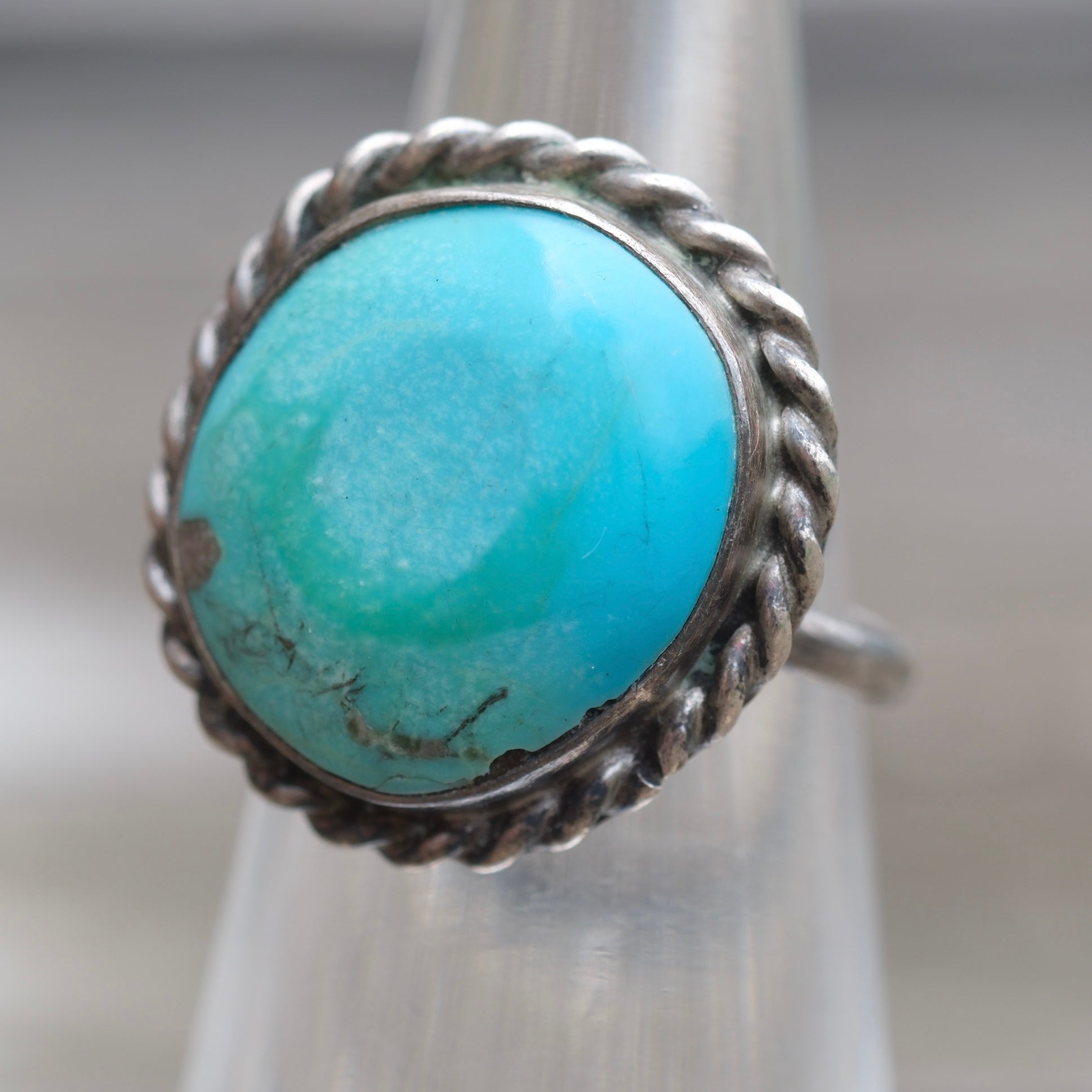 Vintage Sterling Turquoise Roper Ring 4