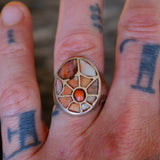 Vintage Sterling Spiny Oyster Spiderweb Inlay Ring 9