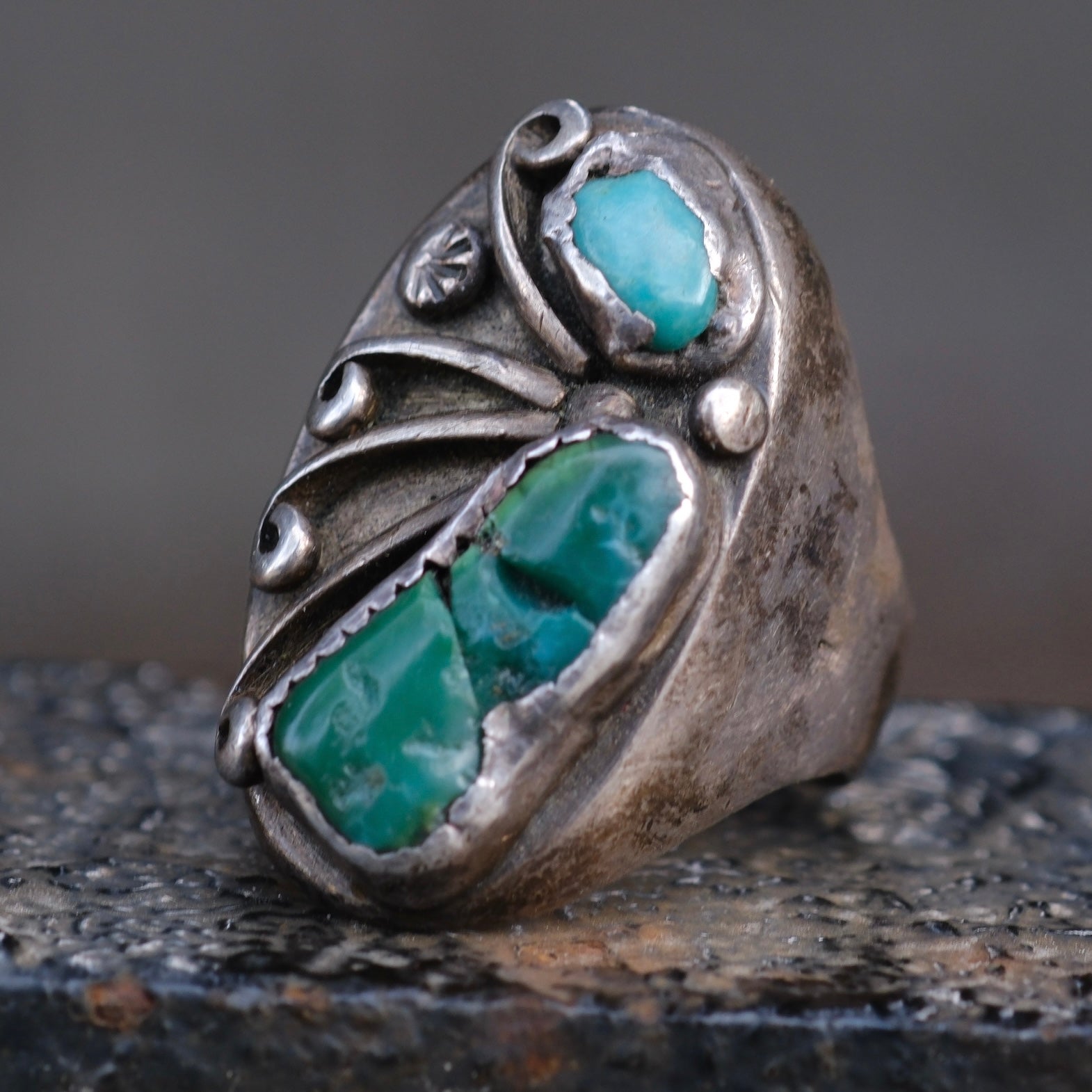 Vintage Sterling 2-Stone Turquoise Ring 9.25