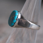 Vintage Sterling Turquoise Inlay Pinwheel Ring 6.5