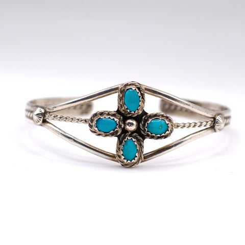 Vintage Sterling Turquoise Cluster Cuff Bracelet 6"
