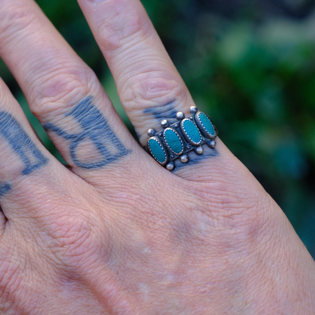 Vintage Sterling Turquoise Band 6.75