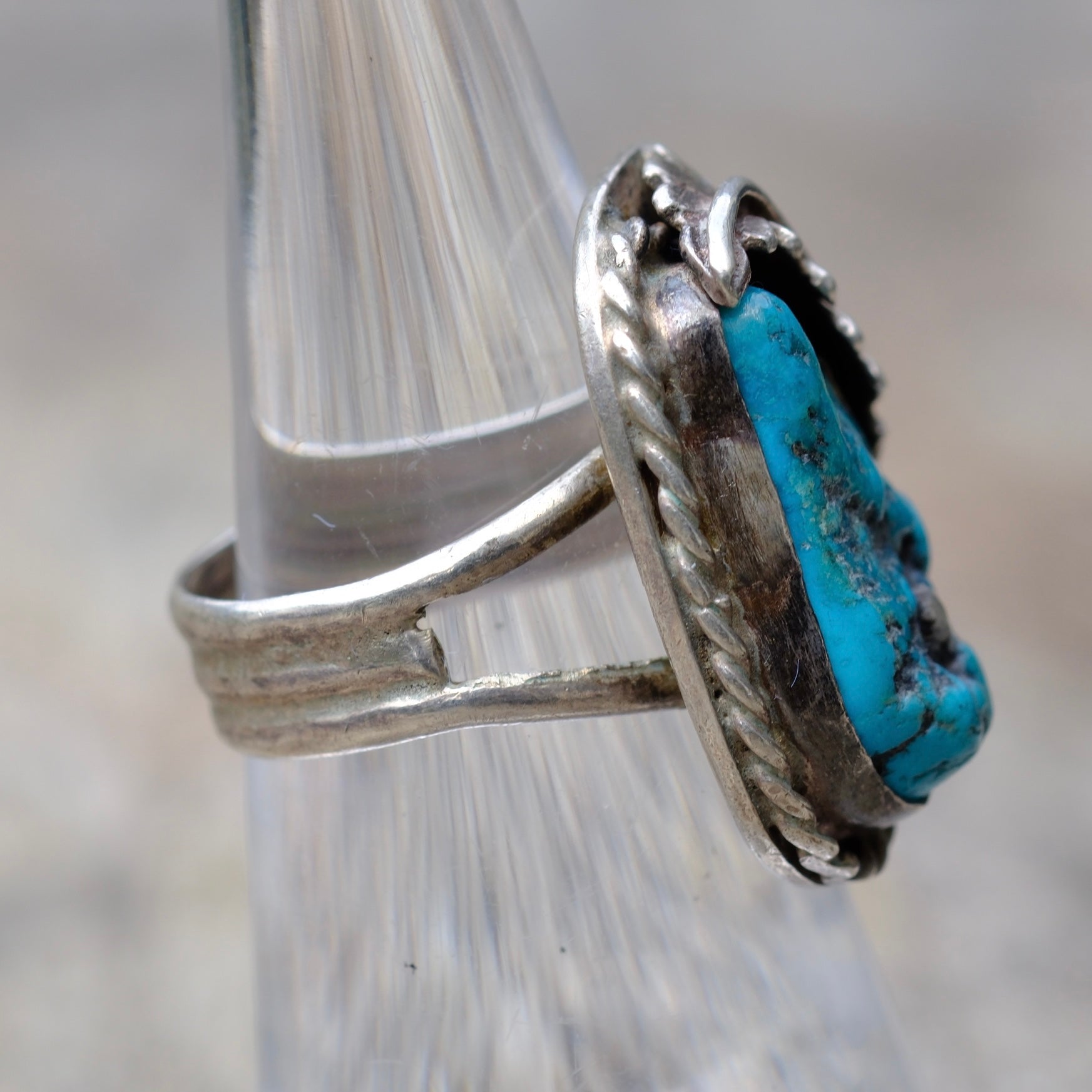 Vintage Sterling Turquoise Feather Ring 5