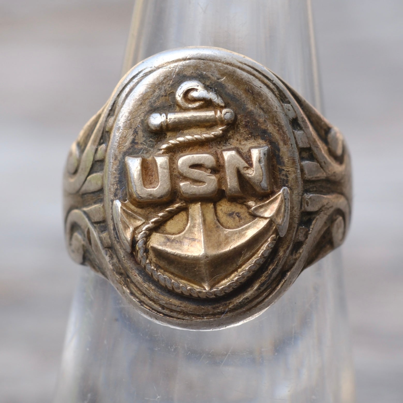 Vintage Sterling Silver USN Signet Ring 6