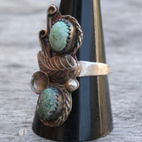 Vintage Sterling Turquoise Feather Ring 9.5