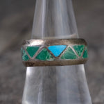 Vintage Sterling Turquoise Inlay Band 8.25