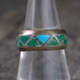Vintage Sterling Turquoise Inlay Band 8.25