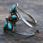 Chunky Vintage Sterling Turquoise and Coral Cluster Cuff