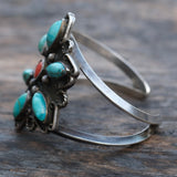 Chunky Vintage Sterling Turquoise and Coral Cluster Cuff