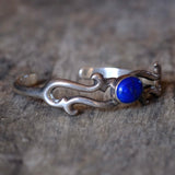 Vintage Sterling Lapis Sandcast Cuff Bracelet 6"