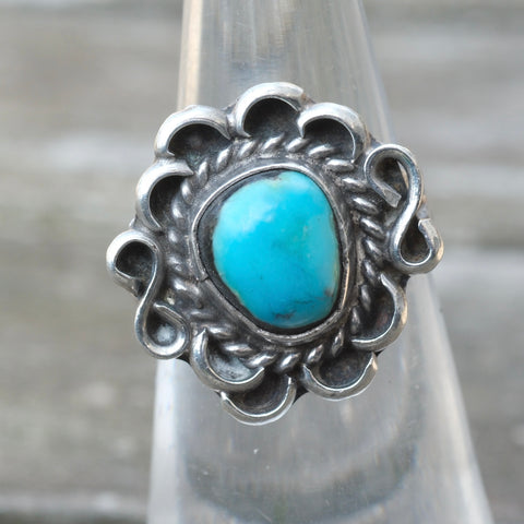 Vintage Sterling Turquoise Roper Ring 5