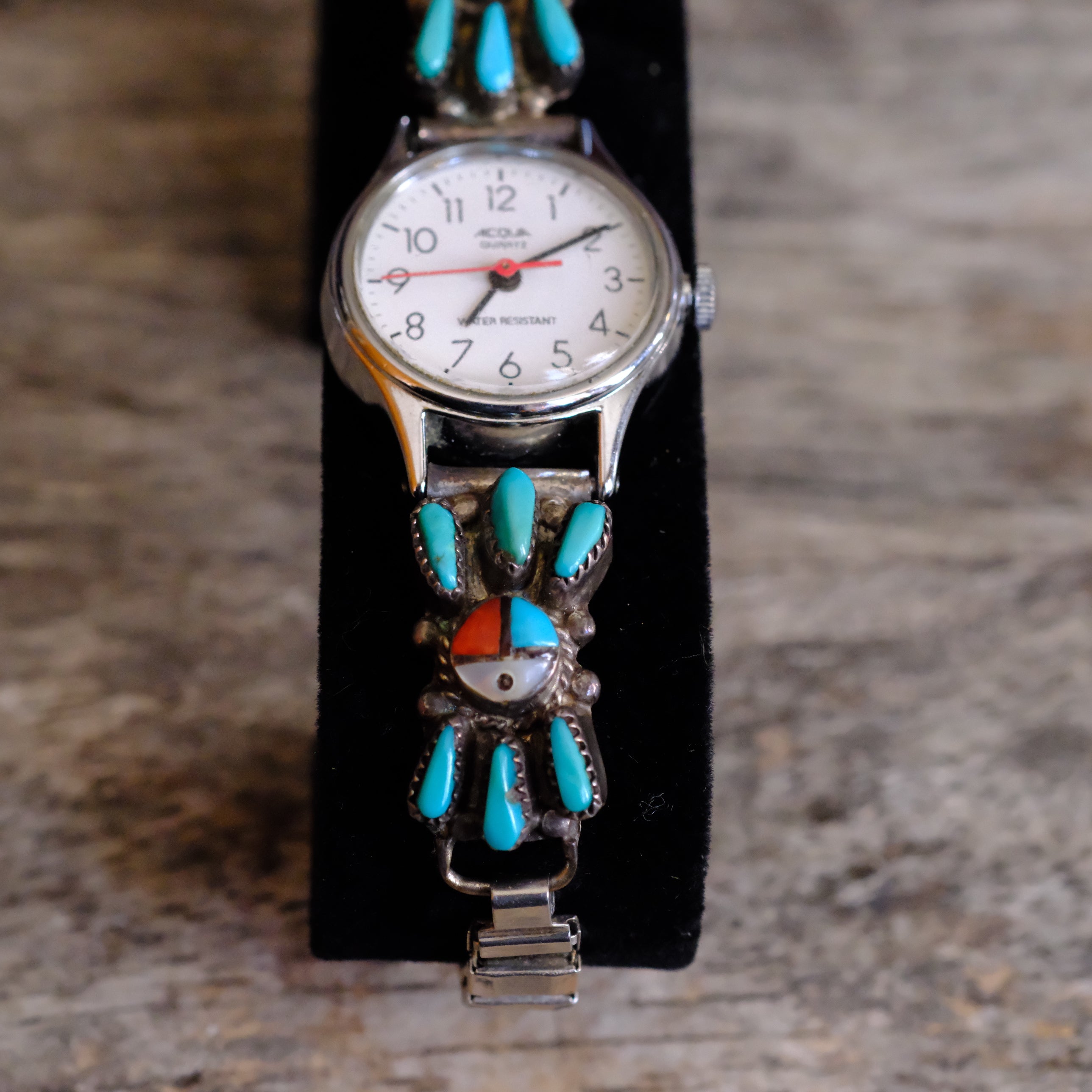Vintage Sterling Turquoise and Coral Cluster Ladies Watch