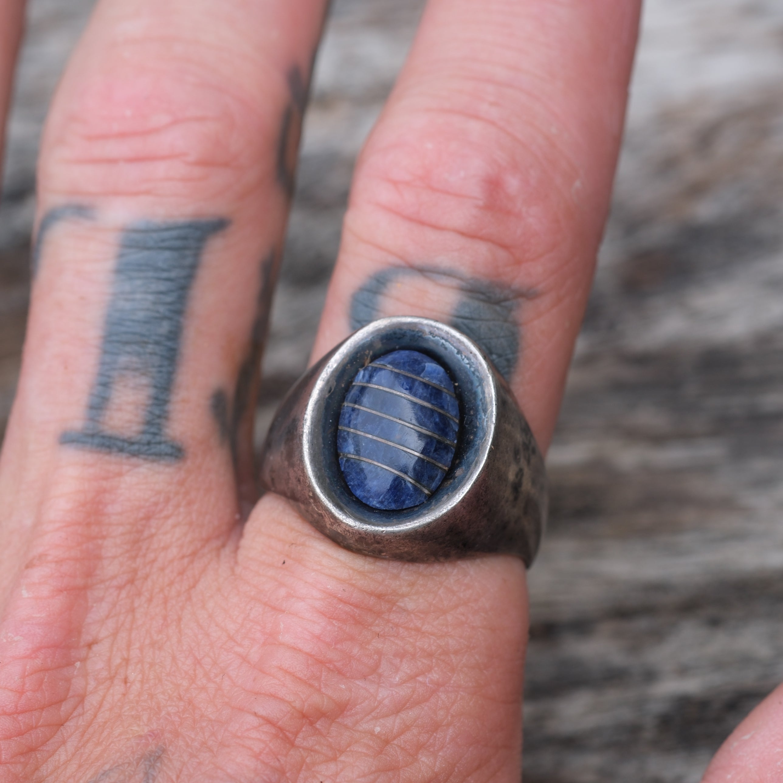 Vintage Sterling Lapis Inlay Ring 11.5