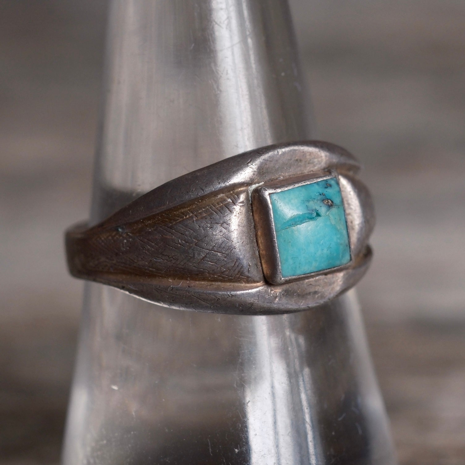 Vintage Sterling Turquoise Trading Post Band Ring 8.25