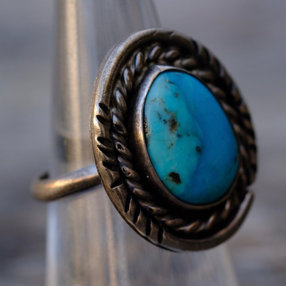 Vintage Sterling Turquoise Roper Ring 6
