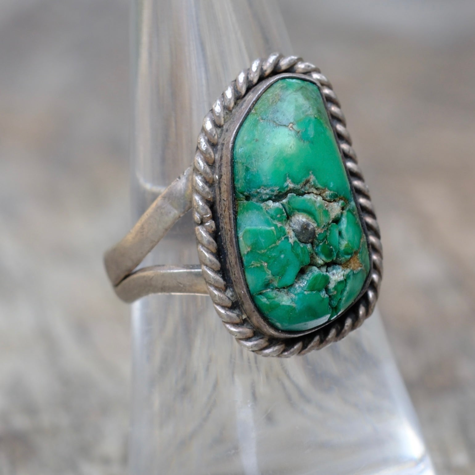 Vintage Sterling Turquoise Roper Ring 7.75