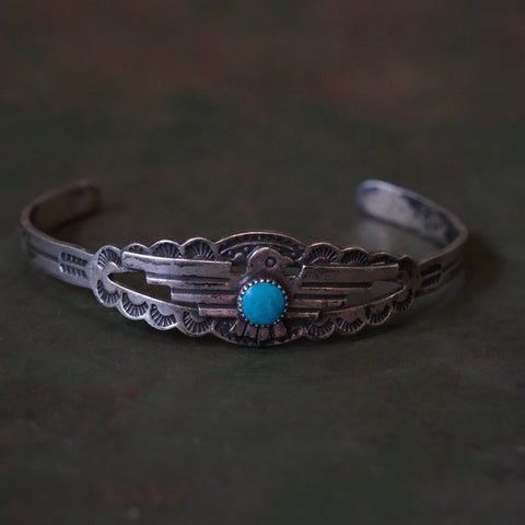Vintage Sterling Turquoise Thunderbird Cuff