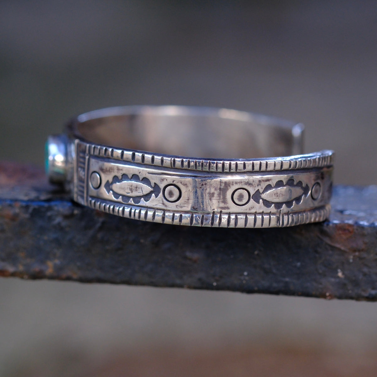 Sterling Silver American Turquoise Stamped Cuff Bracelet