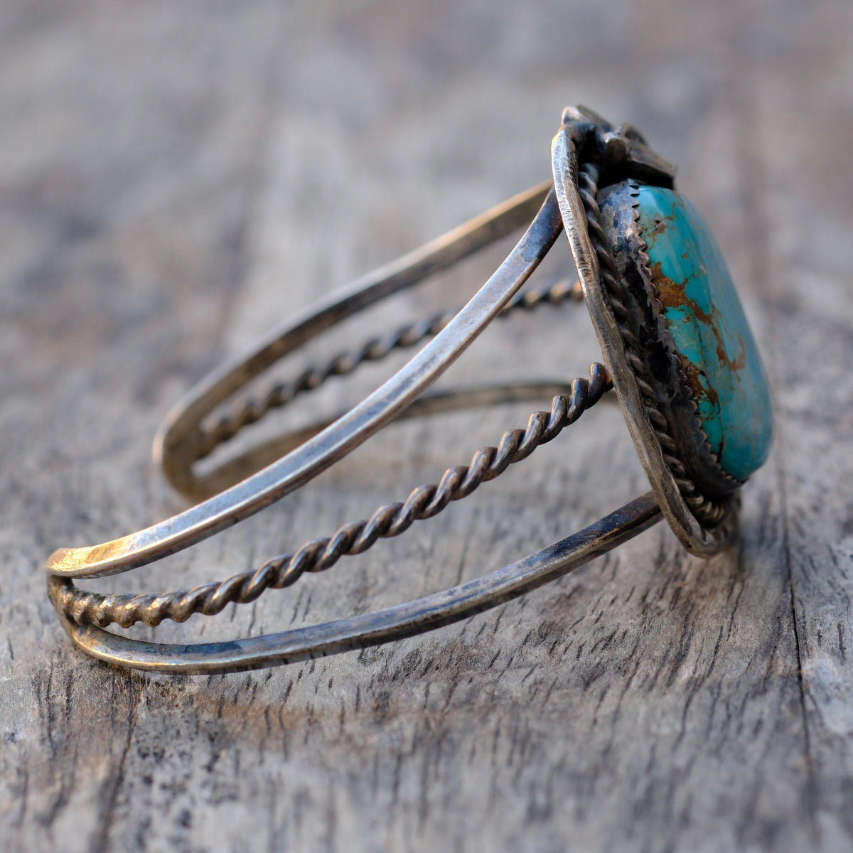 Vintage Sterling Turquoise Feather Cuff