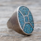 Vintage Sterling Crushed Turquoise Inlay Ring 8