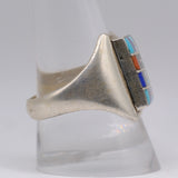 Vintage Sterling Multistone Inlay Panel Ring 10.75