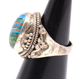 Vintage Sterling Rainbow Calsilica Ring 6.5