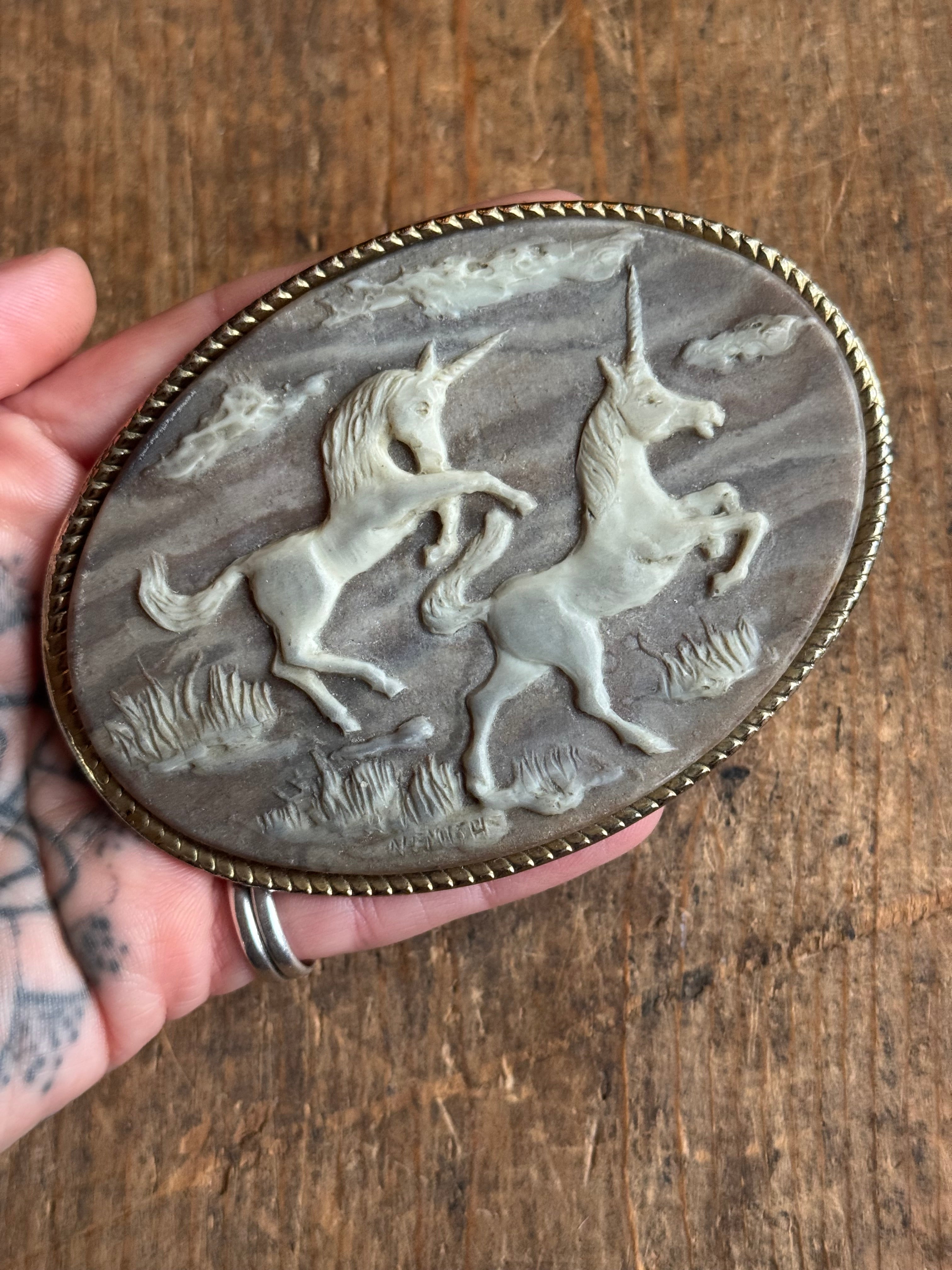 Vintage Brass Tone Unicorn Belt Buckle