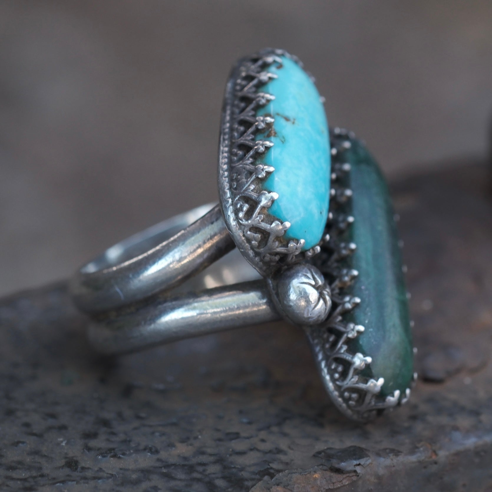 Vintage Sterling 2-Stone Turquoise Ring 5
