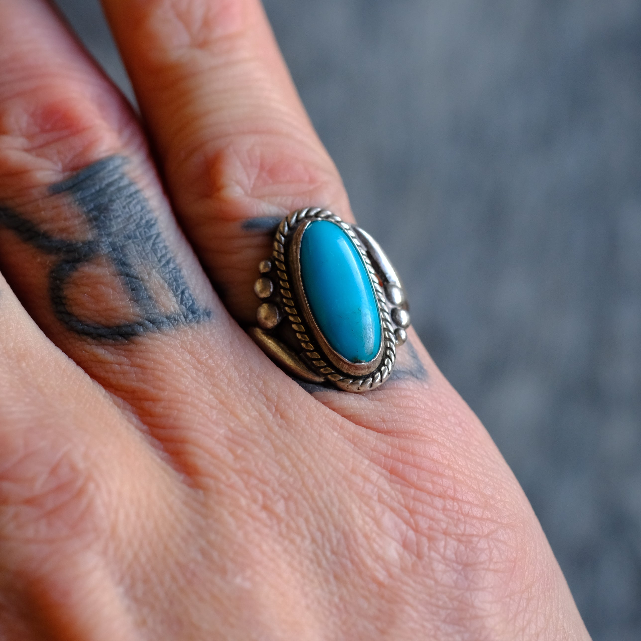 Vintage Sterling Turquoise Ring 5.75