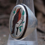 Vintage Sterling Inlaid Robin Ring 10