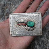 Vintage Sterling Turquoise and Coral Belt Buckle