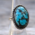 Vintage Sterling Turquoise Roper Ring 5.5