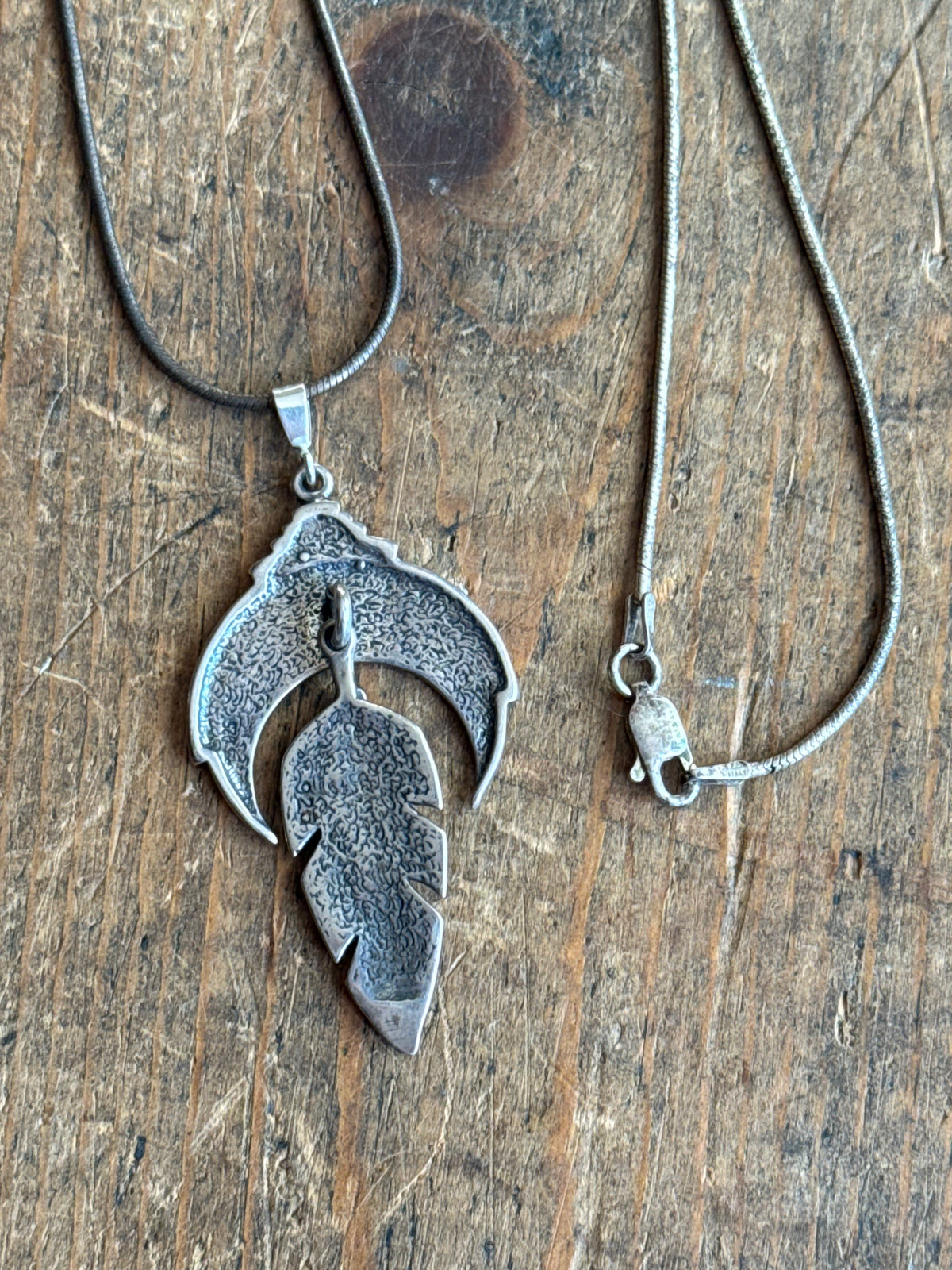 Vintage Sterling Silver Lapis Crescent Leaf Necklace