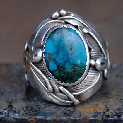 Vintage Sterling Turquoise Feather Ring 10