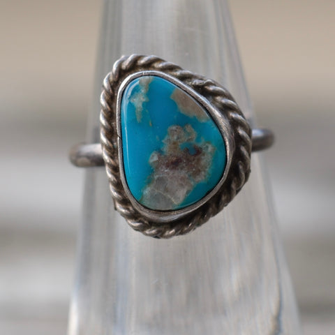 Vintage Sterling Turquoise Roper Ring 4.75