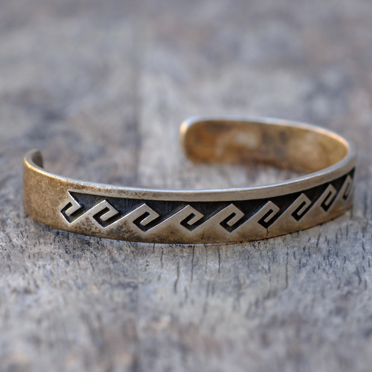 Vintage Sterling Silver Stamped Wave Cuff Bracelet