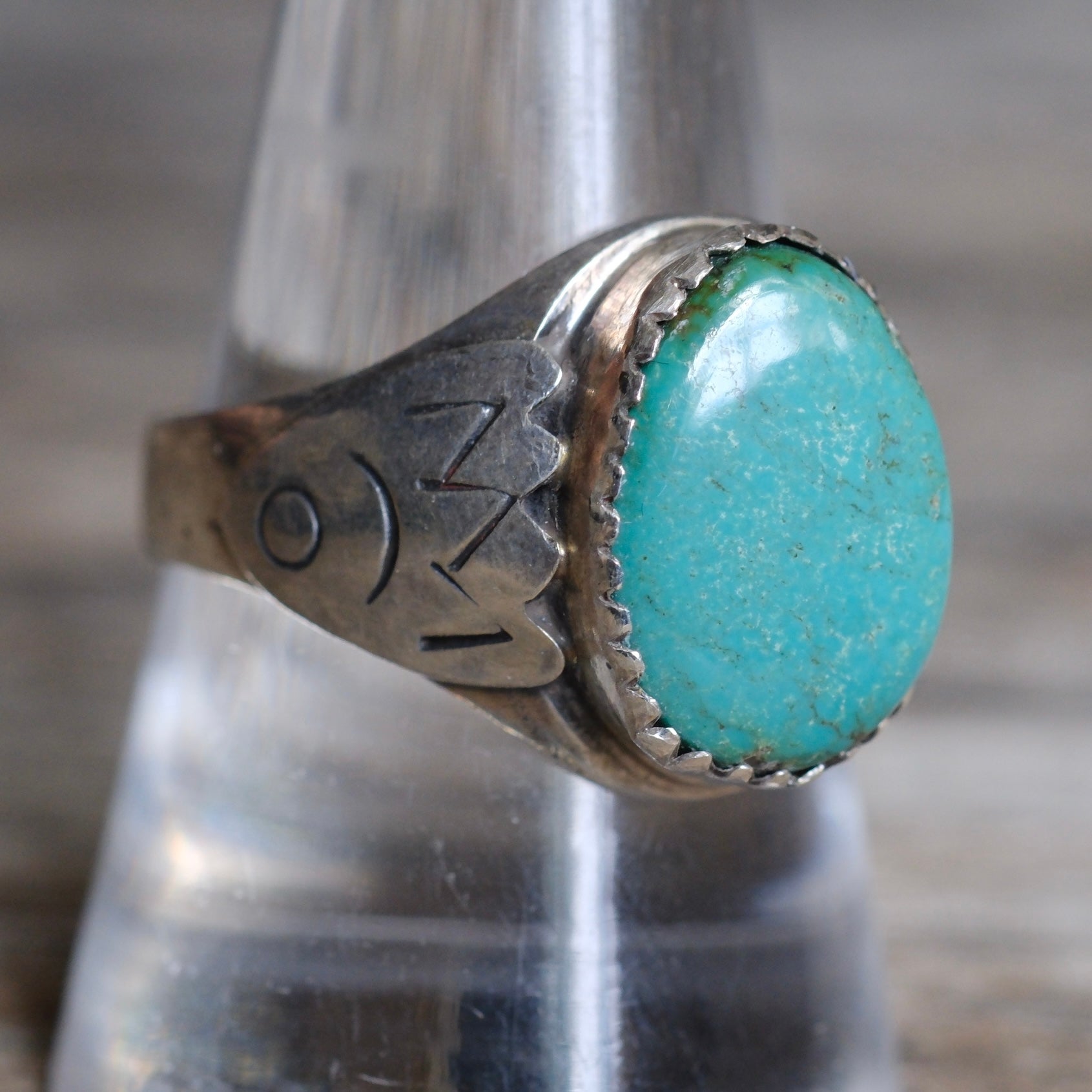 Vintage Sterling Turquoise Stamped Band Ring 9.5