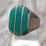 Vintage Sterling Malachite Inlay Striper Ring 9.75