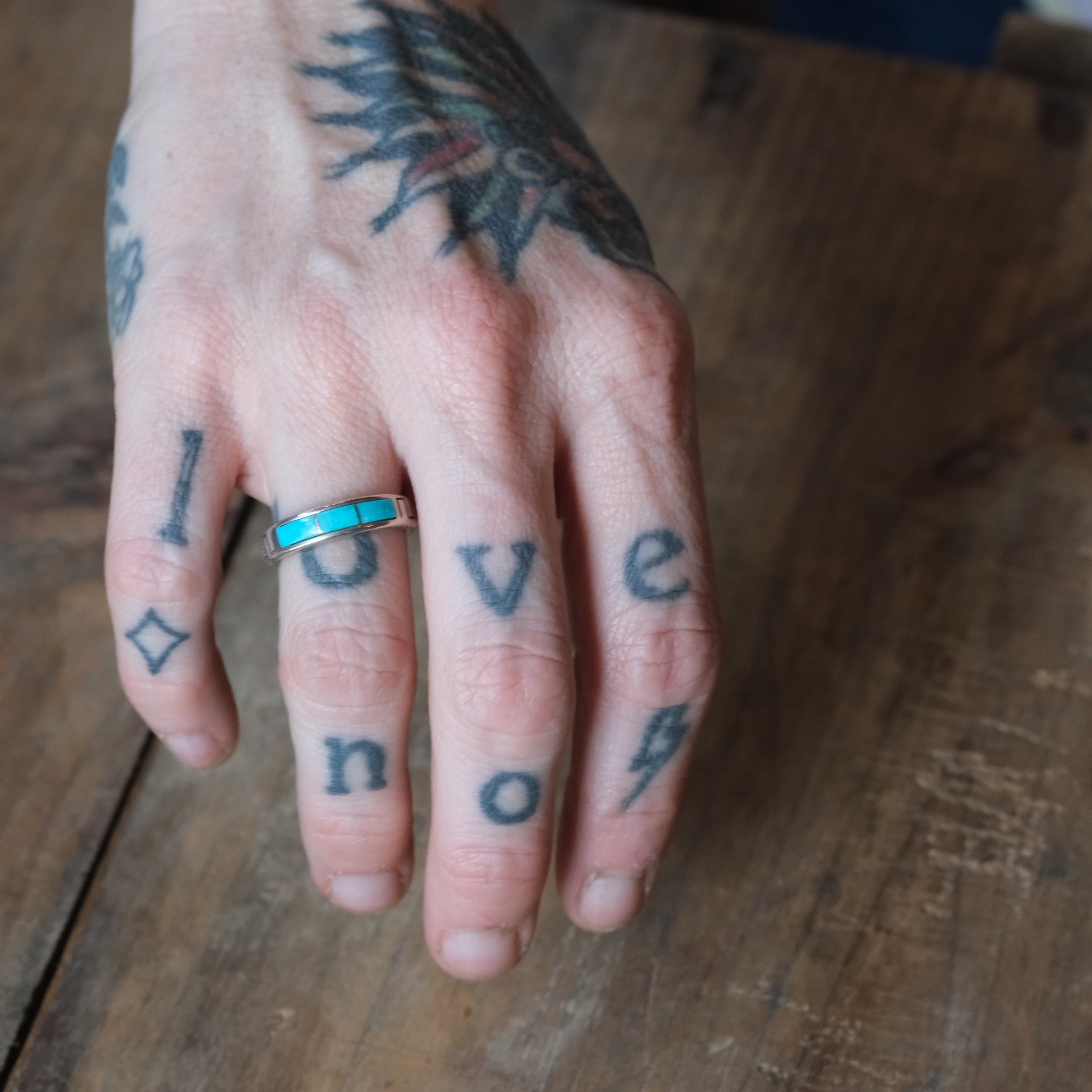 Vintage Sterling Turquoise Inlay Band Ring 7