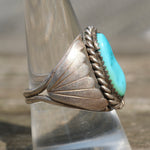Vintage Sterling Turquoise Ribbed Ring 9.5