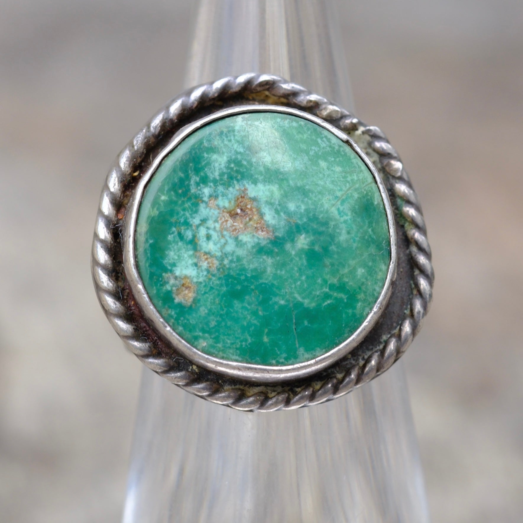 Vintage Sterling Turquoise Roper Ring 4.25