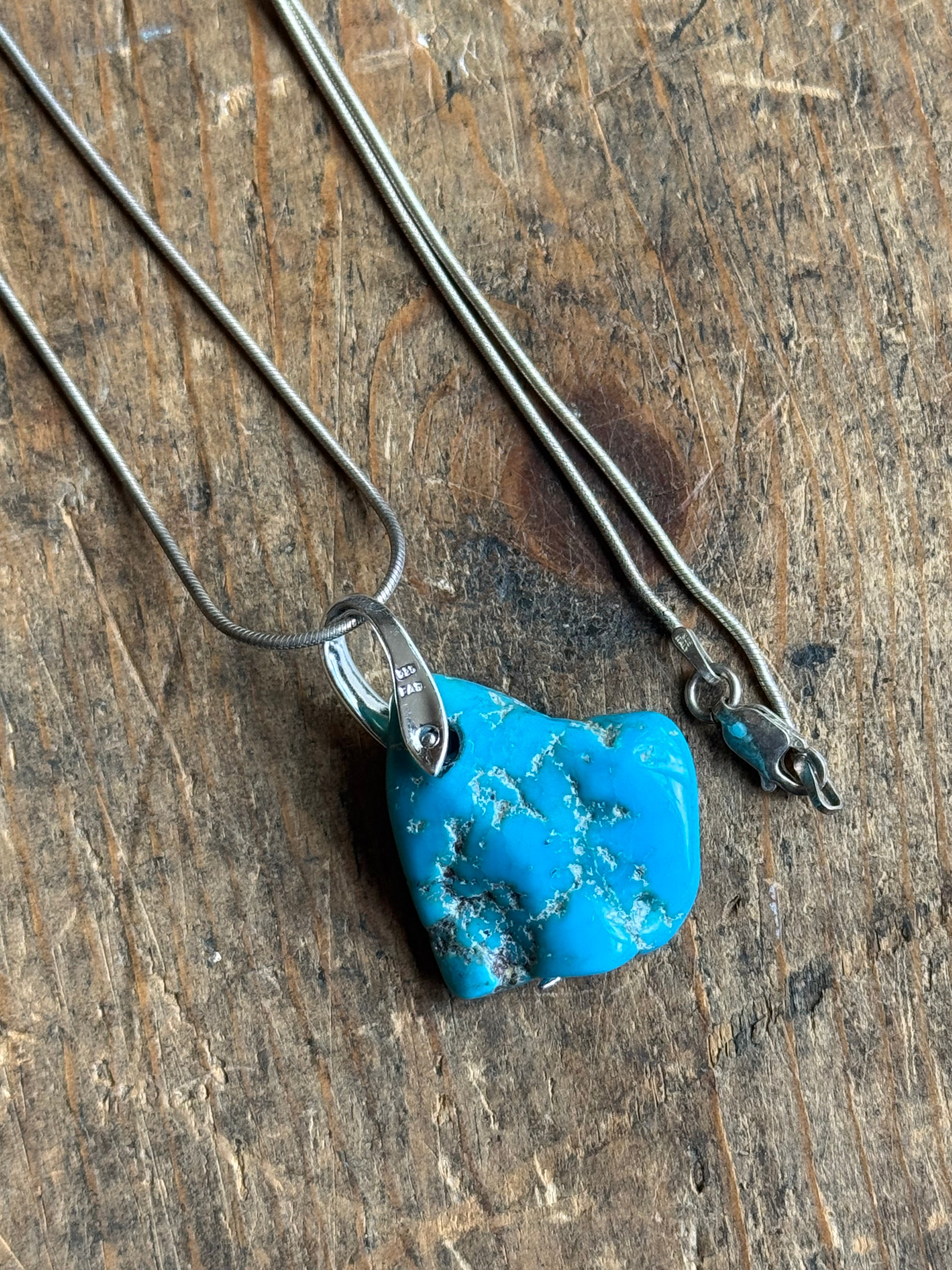 Vintage Sterling Silver Raw Turquoise Modernist Necklace
