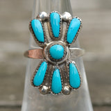 Vintage Sterling Turquoise Cluster Ring 5.75