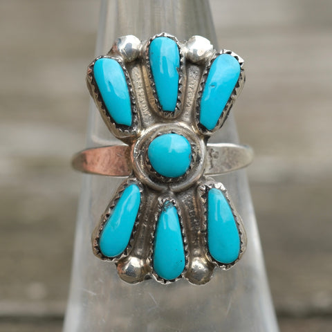 Vintage Sterling Turquoise Cluster Ring 5.75