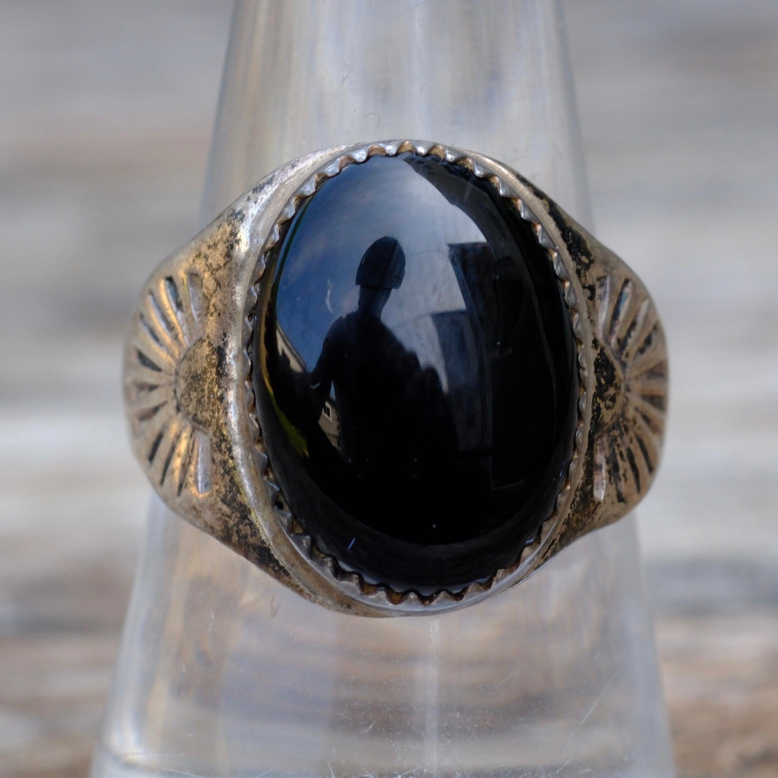 Vintage Sterling Onyx Stamped Band Ring 9